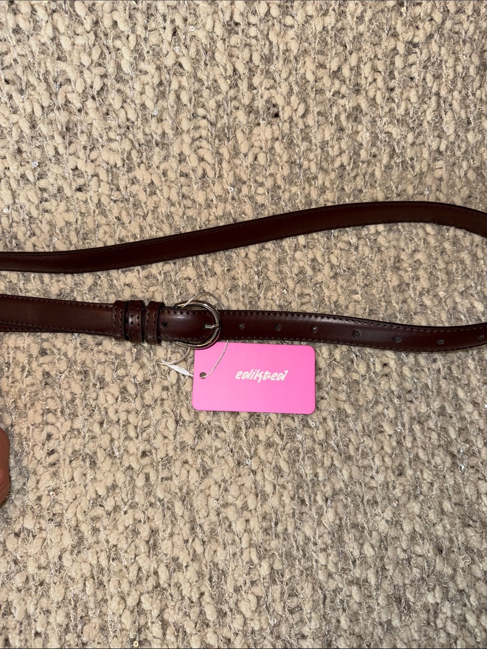 Edikted Dark Brown Leather Belt with Silver Round Buckle